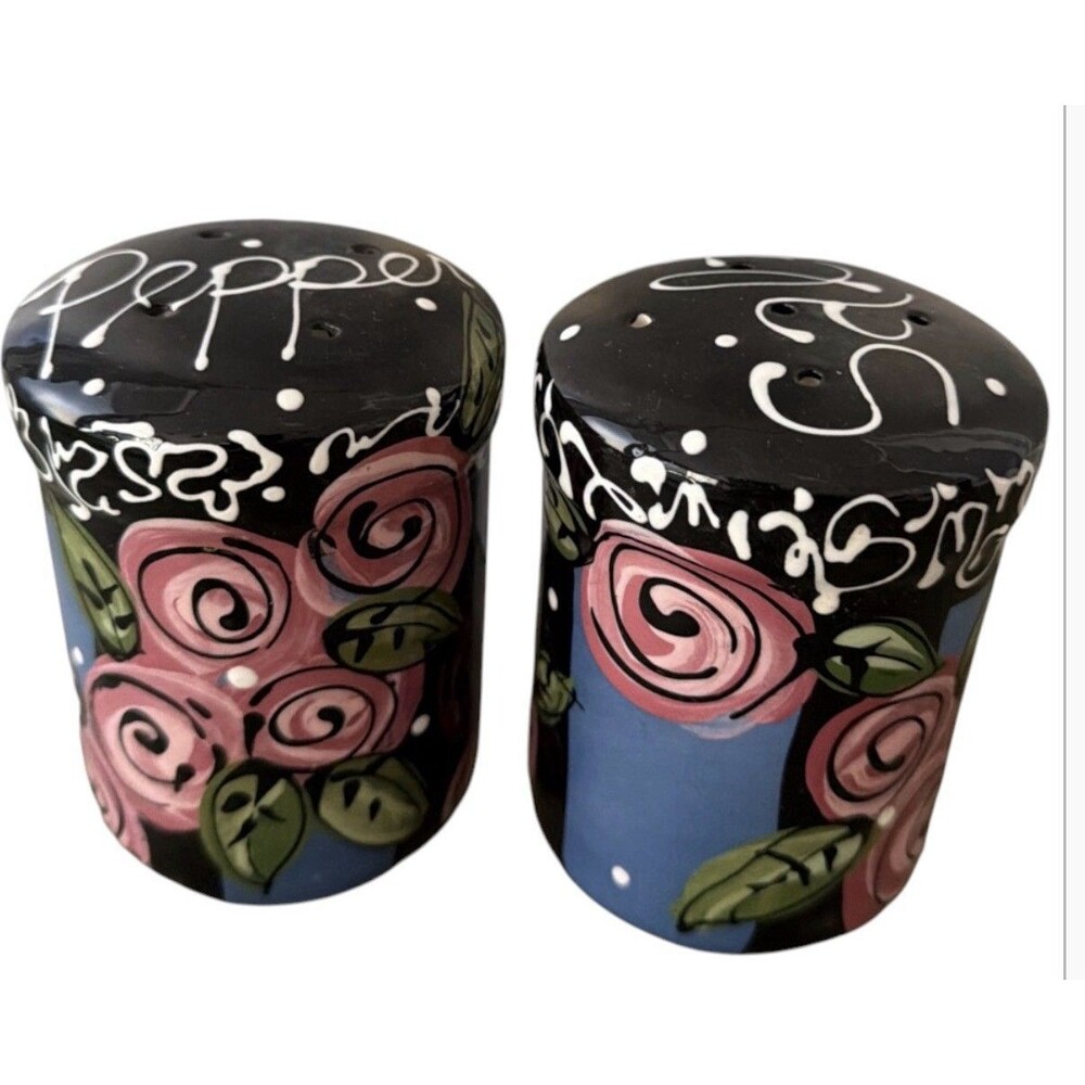 "Vintage Signed D. Manier Hand Painted Ceramic Salt & Pepper Shakers Whimsical